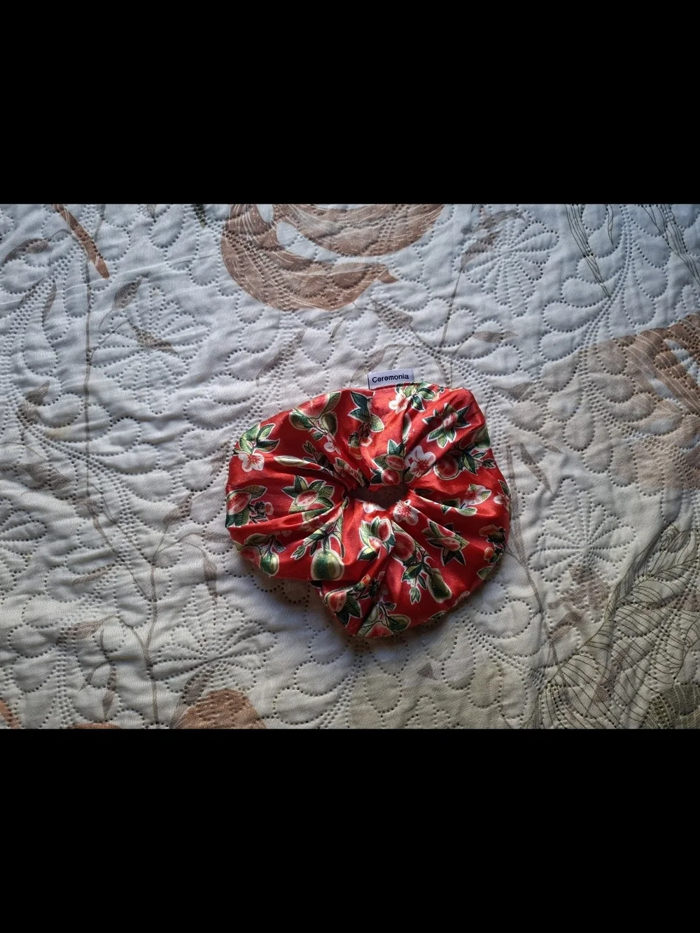 Red Floral Satin Scrunchie